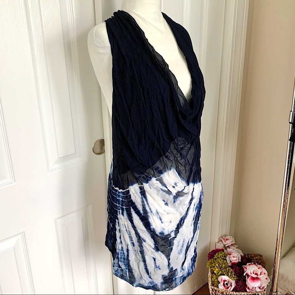 Young Fabulous & Broke Arianna Tie Dye Tank Dress Blue White Sleeveless Mini LG